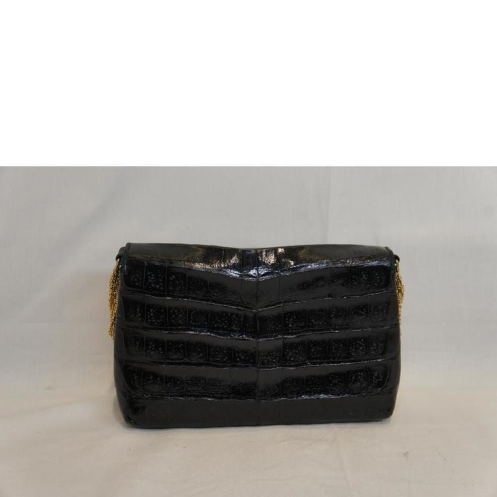 Chanel Black Shoulder Chain Bag Crocodile